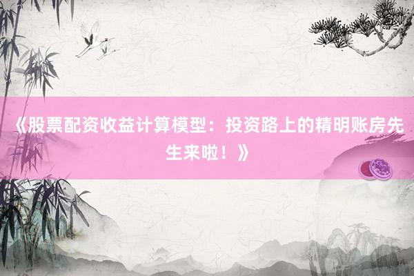 《股票配资收益计算模型：投资路上的精明账房先生来啦！》