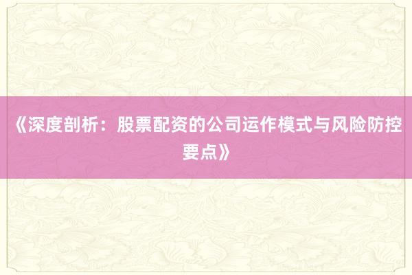 《深度剖析：股票配资的公司运作模式与风险防控要点》