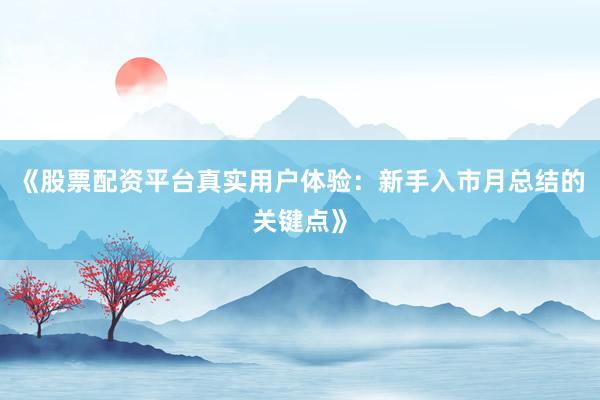《股票配资平台真实用户体验:新手入市月总结的关键点》